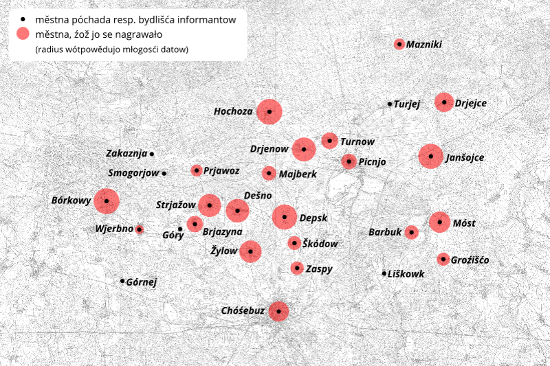 Kórta z městnami nagrawanja w Dolnej Łužycy